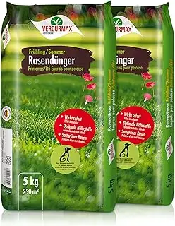 Verdurmax 2 x 5 kg Rasendünger Frühling & Sommer - Langzeit Rasendünger mit Stic