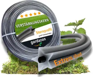 Trimmerfaden mit Verstärkung - 2mm x 50m Vorsicht - extrem scharf - (Sternprofil) Freischneider Faden Universell - Mähfaden für Motorsense - Ersatzfaden für Rasentrimmer - Nylonfaden