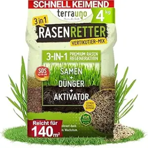 Terrauno - "Rasenretter" Vertikutiermix I 4 kg für 140 m² I Rasendünger, Rasensamen & Bodenaktivator