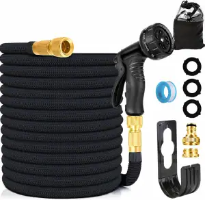 Latex-Expander-Gartenschlauch | Flexibler Wasser-Gartenschlauch mit 3/4" & 1/2" Metall-Anschlüssen | Knickfrei & Leicht | 10-Funktionen Spritzdüse für Gartenbewässerung, Autowäsche (75FT)