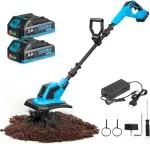 Yofidra Akku-Bodenhacke Gartenfräse - 600W Motorhacke mit 23cm Arbeitsbreite, 17cm Arbeitstiefe, LED-Anzeige, 2x2.0Ah Akku, 4x12 Zähne Bodenfräse für Bodenbearbeitung, Elektro-Tiller für Garten