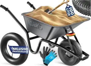 MASKO® Schubkarre Bauschubkarre Gartenschubkarre 100 Liter 250kg Luftreifen mit 