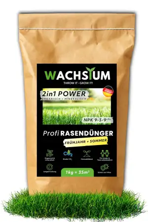 Rasendünger Frühjahr Sommer, 1kg organisch-mineralisch mit Eisen, verdrängt Moos