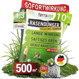 TerraUno Rasendünger Frühjahr/Sommer I Sofortwirkung für saftiges grün I 10 kg für 500 m² I gesun...