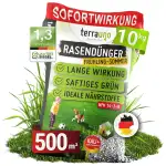TerraUno Rasendünger Frühjahr/Sommer I Sofortwirkung für saftiges grün I 10 kg für 500 m² I gesunder Rasen verdrängt Moos und Unkraut I NPK Dünger Rasen I Gegen Trockenstress I Für den Streuwagen