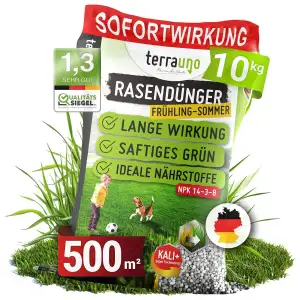 TerraUno Rasendünger Frühjahr/Sommer I Sofortwirkung für saftiges grün I 10 kg f