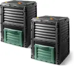 Kunststoff Kompostierer 83 x 61 cm schwarz - 2er Set - Komposter 300 L mit Deckel und Entleerungs-Luke - Garten Abfall Bio Müll Kompost Behälter