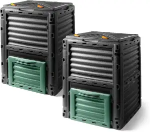 Kunststoff Kompostierer 83 x 61 cm schwarz - 2er Set - Komposter 300 L mit Decke