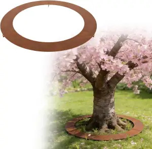 UISEBRT Flacher Baumring Rasenkante Mähkante aus wetterfest Cortenstahl,Mährobot