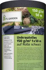 TTL GARDEN 150g/m² Unkrautvlies 50m² 1x50m Rolle - wasserdurchlässig & extra reißfest 50 x 1m breit Gartenvlies auf Rolle - UV-stabile Wurzelsperre Mulchvlies Garten Vlies Folie gegen Unkraut