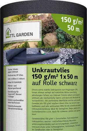 TTL GARDEN 150g/m² Unkrautvlies 50m² 1x50m Rolle - wasserdurchlässig & extra rei