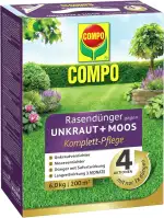 COMPO Rasendünger gegen Unkraut + Moos Komplett-Pflege - optimale Nährstoffversirgung - 3 Monate Langzeitwirkung - gegen Moos und Unkraut - 6 kg für 200 m²