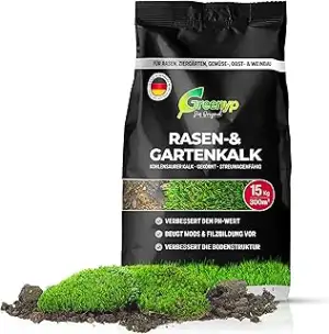Greenyp Rasenkalk & Gartenkalk I 15kg / 300m² I fein gekörnter kohlensaurer Kalk gegen Moos und Pilz