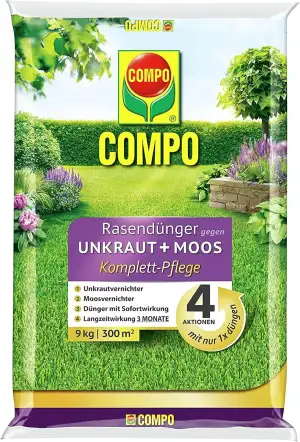 COMPO Rasendünger gegen Unkraut + Moos Komplett-Pflege Rasendünger mit Unkrautve