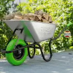 TIREX by xonic® Schubkarre mit Stahlfelge – Verzinkte Wanne bis 250kg/ 100l - Robuste Ausführung für Garten und Blau – Schieb-Karre mit PU Vollgummi-Rad - Grün- Silber