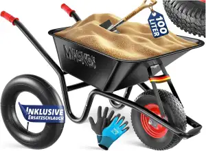 MASKO® Schubkarre Bauschubkarre Gartenschubkarre 100 Liter 250kg Luftreifen mit 
