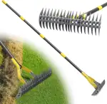 Rasenrechen, 178cm Robuster Rechen zur Beseitigung von Moos und Rasenfilz mit scharfer Klinge für die Entfernung von Totem Gras, für Hof, Garten, Rasen/Graue