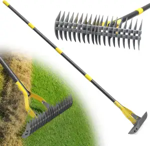 Rasenrechen, 178cm Robuster Rechen zur Beseitigung von Moos und Rasenfilz mit sc