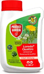 PROTECT GARDEN Universal-Rasenunkrautfrei Loredo Quattro Rasen-Unkrautvernichter gegen hartnäckige Unkräuter mit 4-fach Wirkung, 400 ml