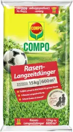 COMPO Rasendünger mit 3 Monaten Langzeitwirkung für Frühjahr und Sommer - tierfreundlich - Premium Rasen-Langzeitdünger - 15 kg für 600 m²,