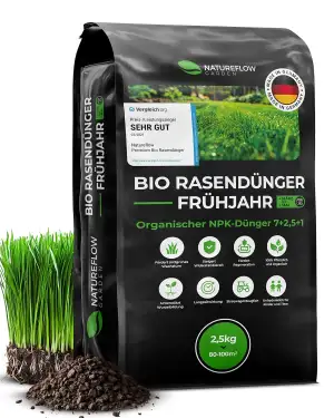 Bio Rasendünger Frühjahr & Sommer TESTSIEGER Made in Germany – 2,5kg für 100qm -