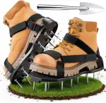 Ohuhu Nagelschuhe Rasenlüfter Schuhe vormontiert mit Klettverschluss, Rasenbelüfter Vertikutierer mit Schaufel Aerifizierer für Rasenbelüftung Garten Schuhe Der ideale Rasenbelüfter Schwarz