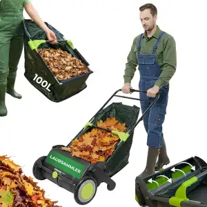 STREND PRO Laubsammler 100L | Manuelle Rasenkehrmaschine & Laubkehrer für Rasen 