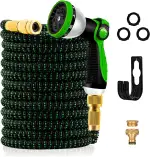 Yofidra Flexibler Gartenschlauch 30m, Strapazierfähiger 3 lagiger Latex Wasserschlauch 3/4 Zoll und 1/2 Zoll Metallanschlüsse, 3450D-Gewebe, knickfrei, Garden Hose Schlauch mit 10-Funktions-Spray