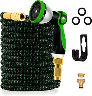 Yofidra Flexibler Gartenschlauch 30m, Strapazierfähiger 3 lagiger Latex Wasserschlauch 3/4 Zoll und 1/2 Zoll Metallanschlüsse, 3450D-Gewebe, knickfrei, Garden Hose Schlauch mit 10-Funktions-Spray