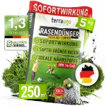 TerraUno Rasendünger Frühjahr/Sommer I Sofortwirkung für saftiges grün I 5 kg für 250 m² I gesunder Rasen verdrängt Moos und Unkraut I NPK Dünger Rasen I Gegen Trockenstress I Für den Streuwagen