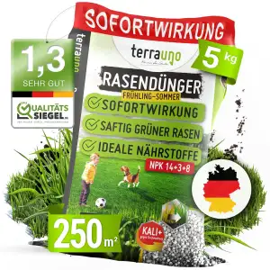 TerraUno Rasendünger Frühjahr/Sommer I Sofortwirkung für saftiges grün I 5 kg fü