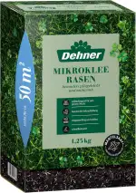 Dehner Saatgut Mikroklee-Rasen, hochwertige Rasensamen für dichten/sattgrünen Rasen mit feiner Optik, pflegeleicht/selbstdüngend, ideal für Spiel- & Entspannungsflächen, 1.25 kg für ca. 50 m²