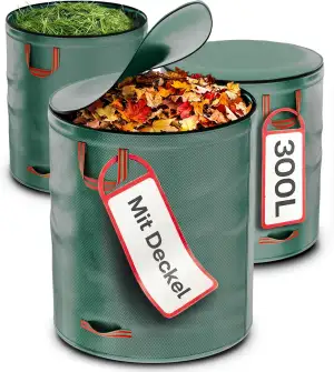 Praknu 3x Gartenabfallsack Stabil 300 Liter Mit Deckel - Laubsack mit 4 Reißfest