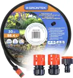 GRÜNTEK Tropfschlauch Set, Perlschlauch 30 m, inkl. Konnektoren 1/2', 3/4', Quick-Fix, UV- und Algen-Schutz, bis zu 70% wassersparender Perl-Regner für umwelt- und pflanzenschonende Bewässerung