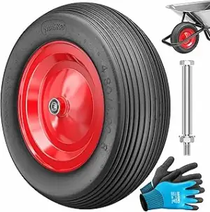 MASKO® PU Schubkarrenrad Vollgummi 200 kg 4.80/4.00-8 Ø 390mm Achse Ersatzrad Gu