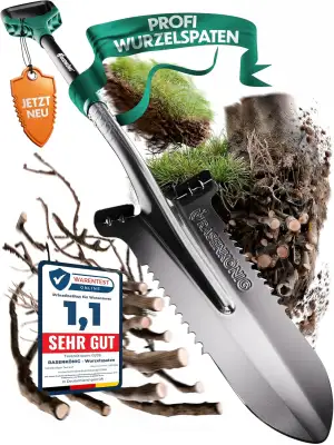 Spaten mit Wurzelsäge Pro [Massivstahl] Wurzelspaten für die Gartenarbeit | mit 